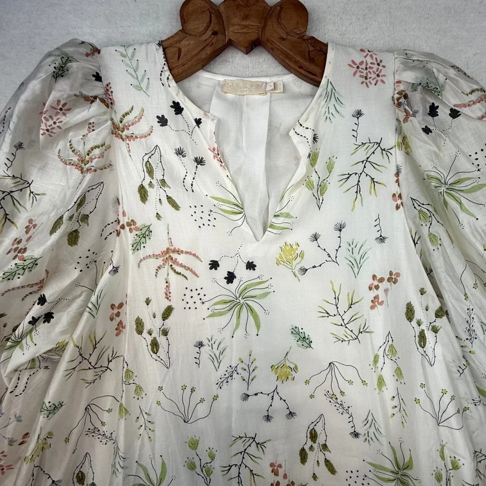 Soaked in Luxury Tunic Dress‎ L Floral Puff Sleeve ethereal cottagecore coastal